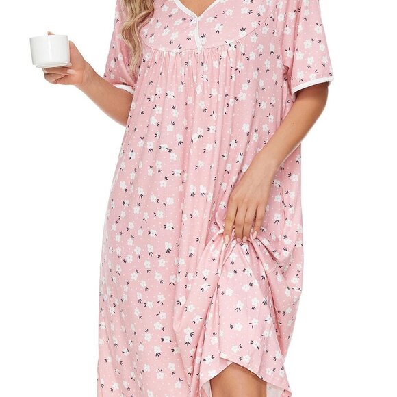 Other - Soft Cotton Nightgown with Pockets, Short Sleeve Sleepwear for Women